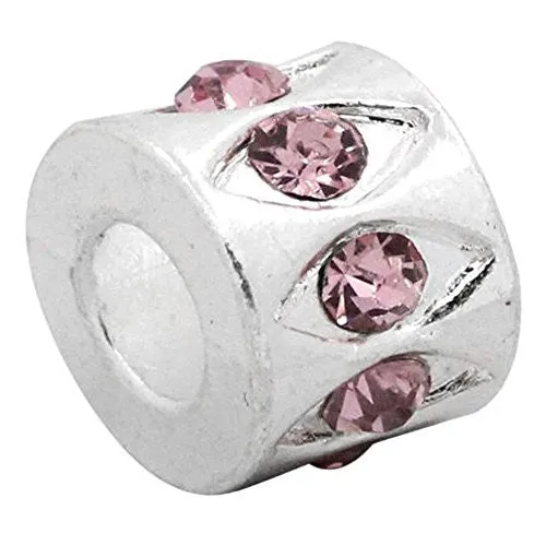 Pink  Rhinestone Bead Charm Spacer For Snake Chain Charm Bracelet