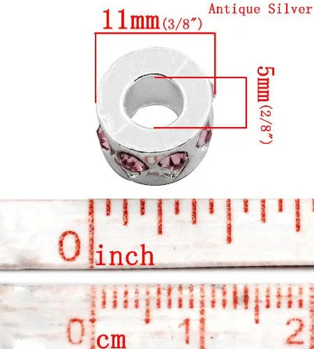 Pink  Rhinestone Bead Charm Spacer For Snake Chain Charm Bracelet