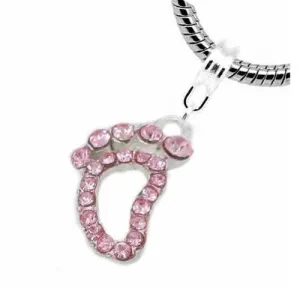 Pink Rhinestone Foot European Bead Compatible for Most European Snake Chain Bracelet
