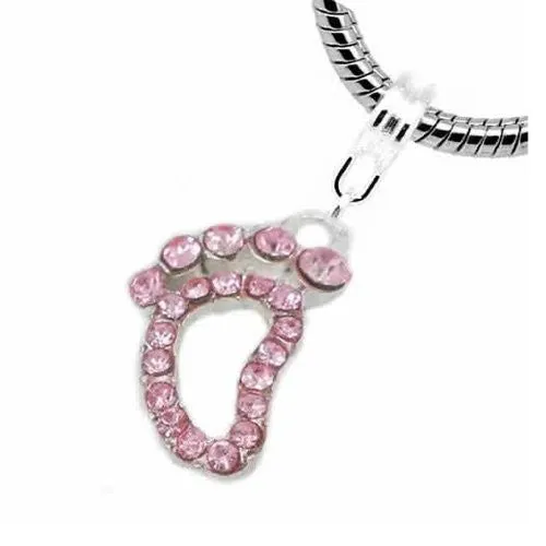 Pink Rhinestone Foot European Bead Compatible for Most European Snake Chain Bracelet