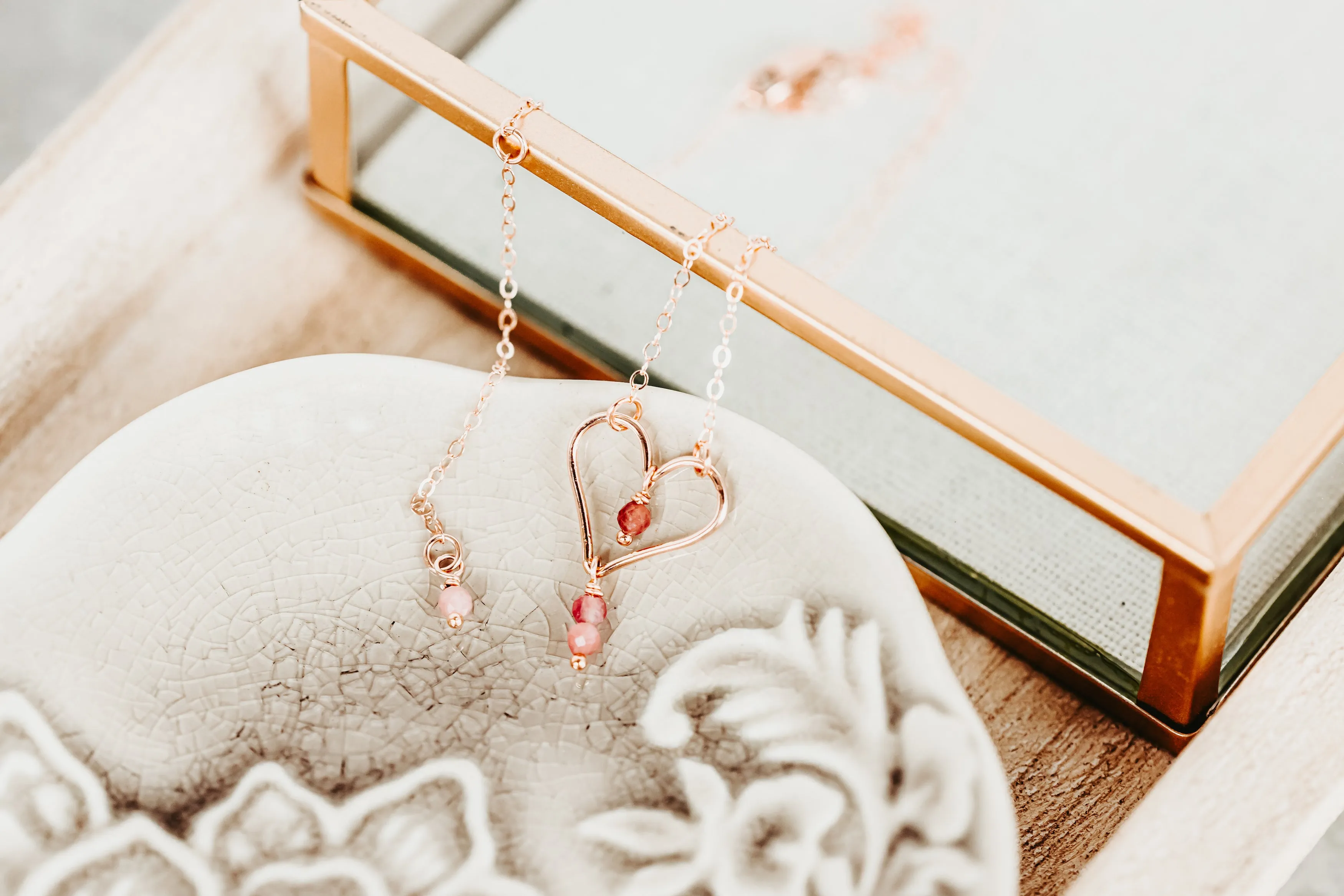 Pink Tourmaline 14K Rose Gold Filled Heart Choker Necklace | Worn on TV | CW Riverdale