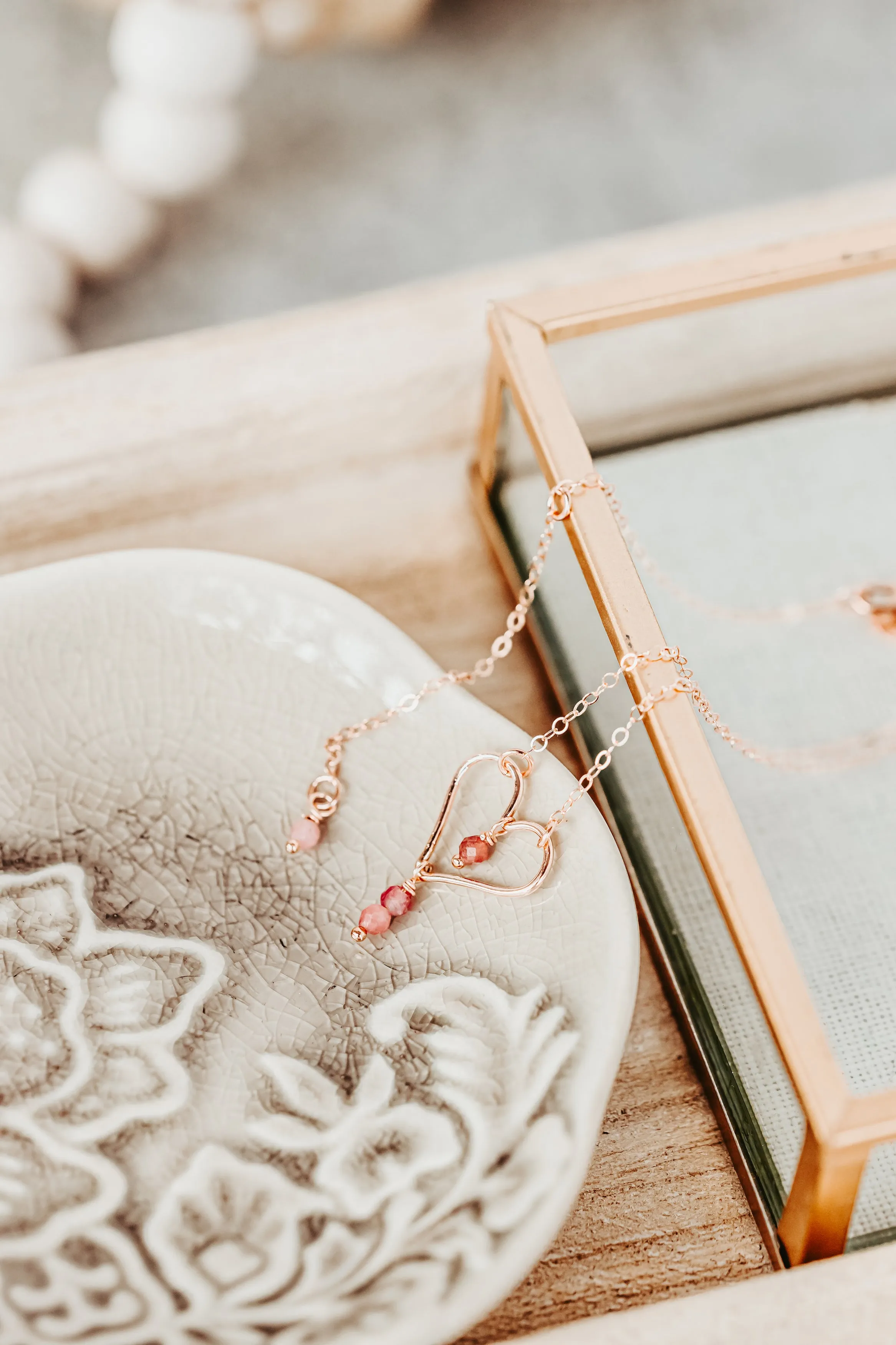 Pink Tourmaline 14K Rose Gold Filled Heart Choker Necklace | Worn on TV | CW Riverdale