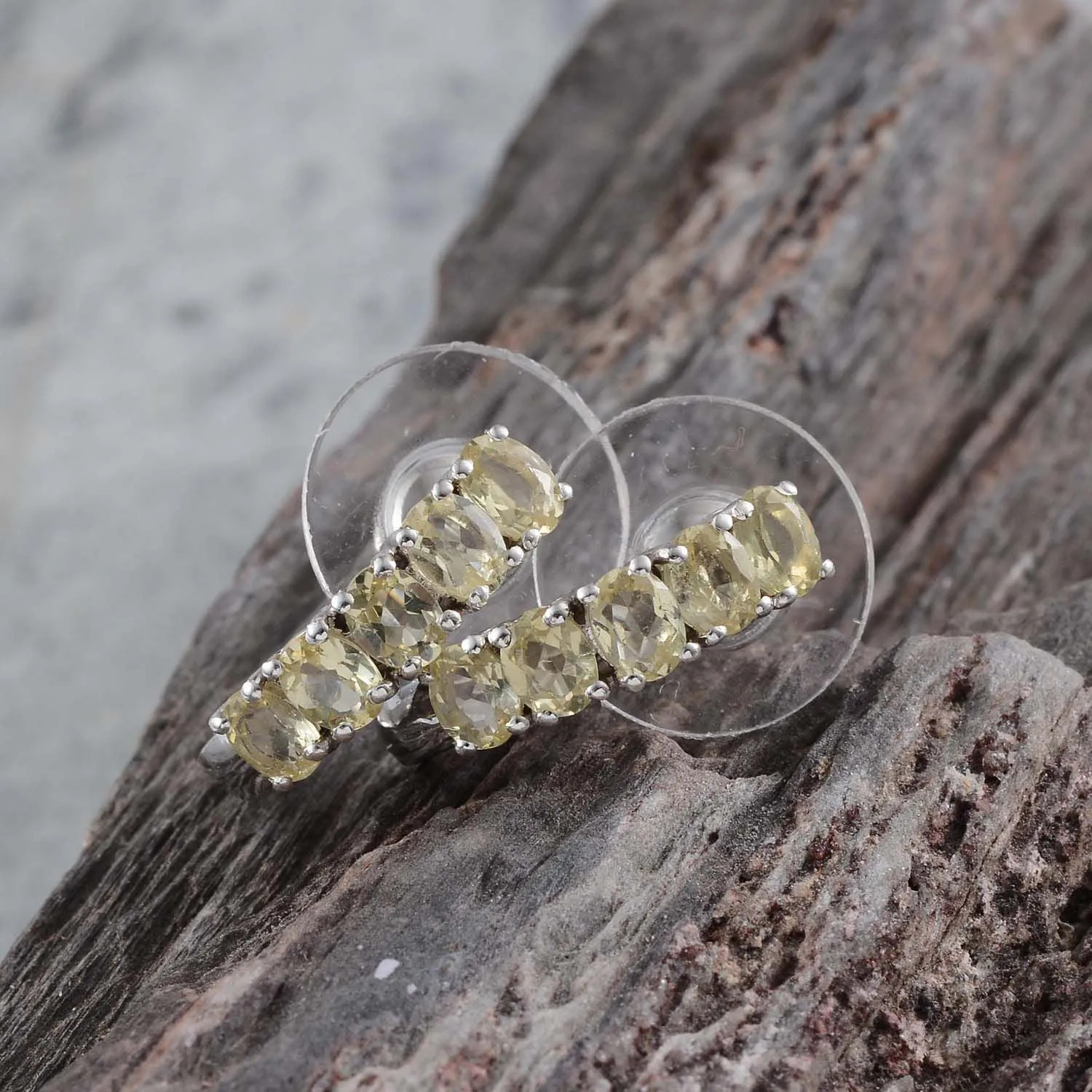 Platinum over Sterling Silver Yellow Apatite J-Hoop Earrings