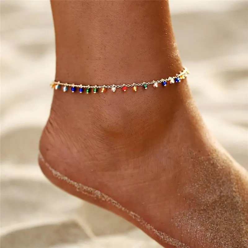 Popular Handmade Gold Bohemian Colorful Turkish Eyes Anklets for Women and Ladies  Gold Color Beads leg Jewelry