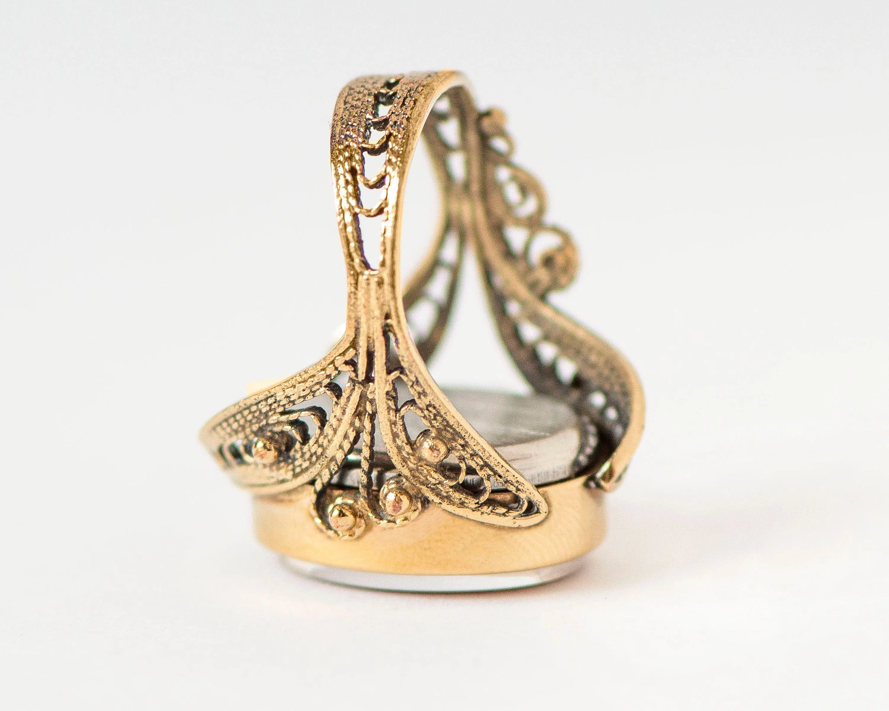 Posh filigree women's watch ring Seagull gold plated ladies ring watch oval red jewelry, chic ring watch mechanical gift her watch ring rare