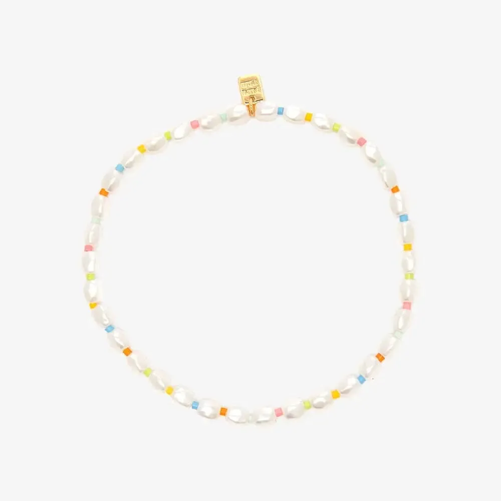 Pura Vida Rainbow Reef Pearl Stretch Anklet – Colorful Beads & Natural Pearls