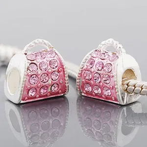 Purse W/Pink  Crystals For Snake Chain Charm Bracelet