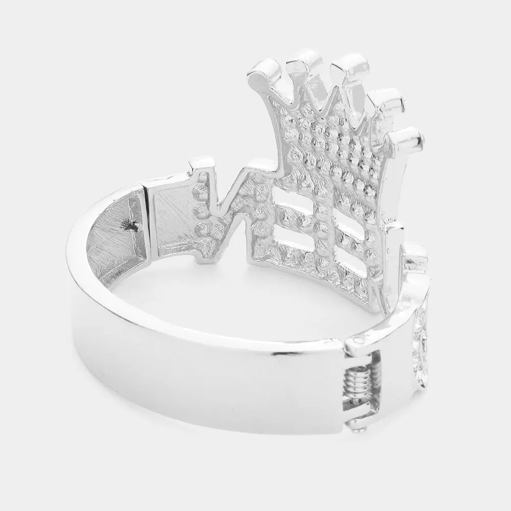 QUEEN Rhinestone Embellished Crown Hinged Bracelet
