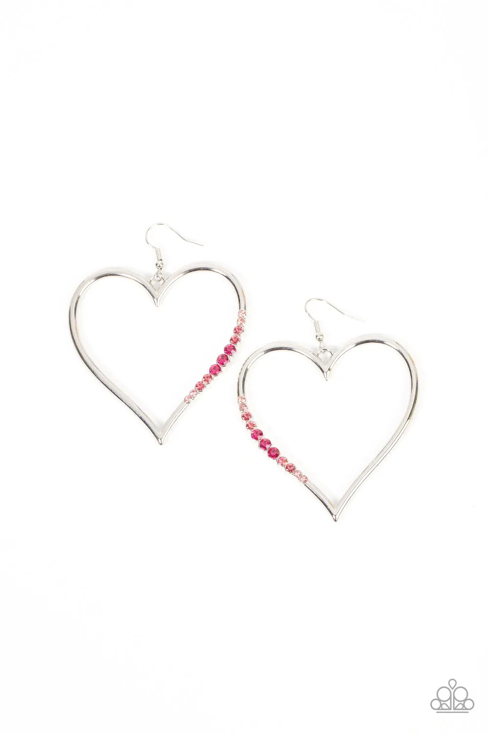 "Bewitched Kiss" Silver Metal Multi Color Rhinestone Heart Hoop Dangle Earrings