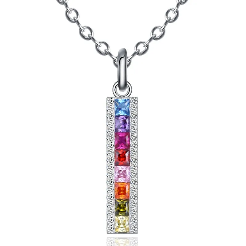 Rainbow Rhinestones Vertical Bar Necklace