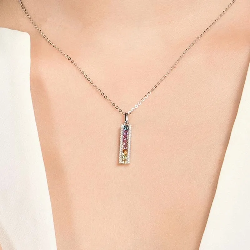 Rainbow Rhinestones Vertical Bar Necklace