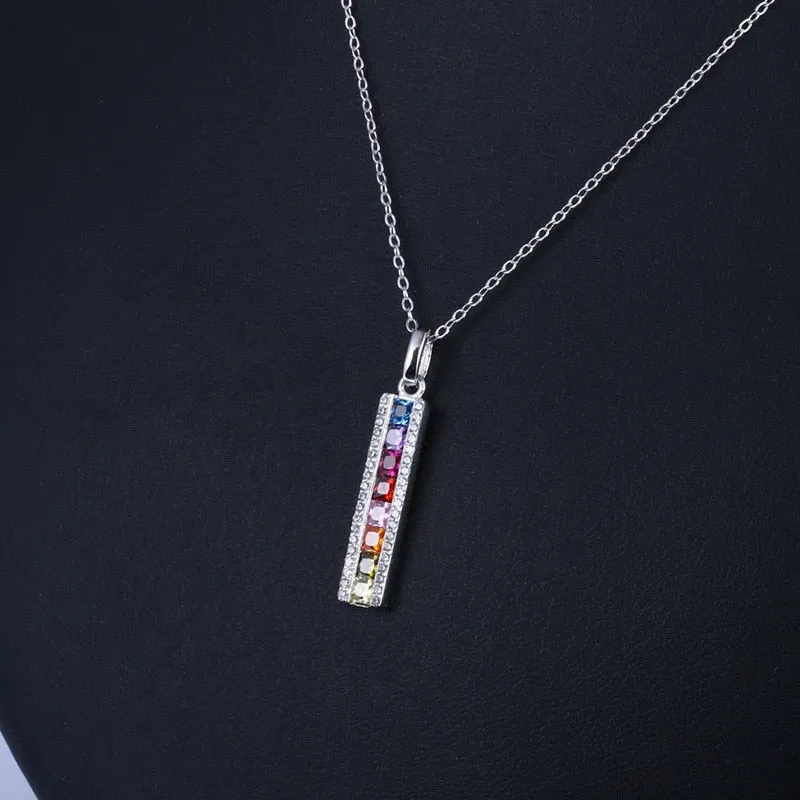 Rainbow Rhinestones Vertical Bar Necklace