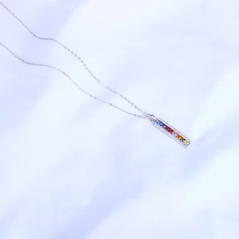 Rainbow Rhinestones Vertical Bar Necklace