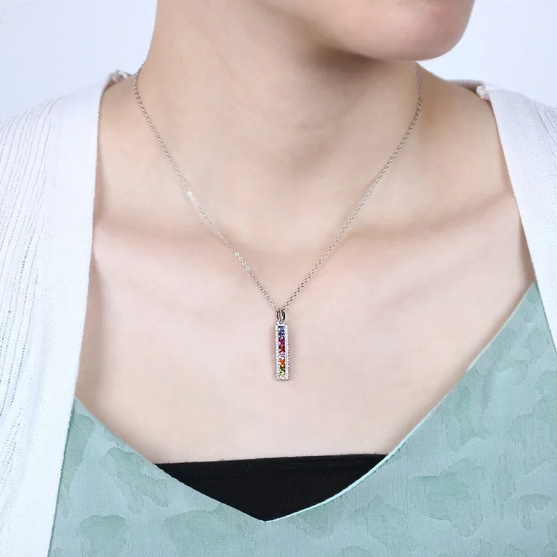 Rainbow Rhinestones Vertical Bar Necklace