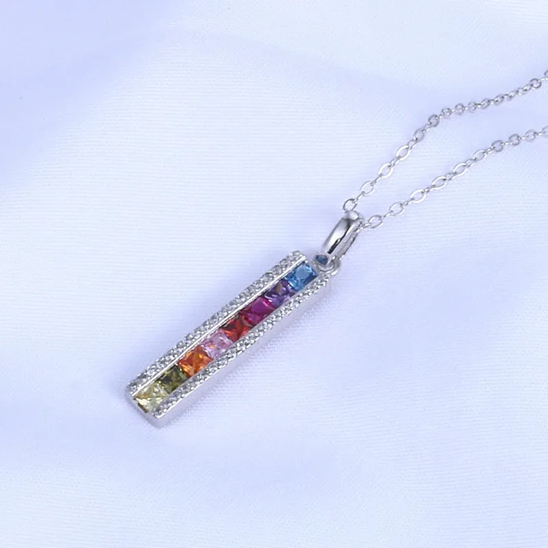 Rainbow Rhinestones Vertical Bar Necklace