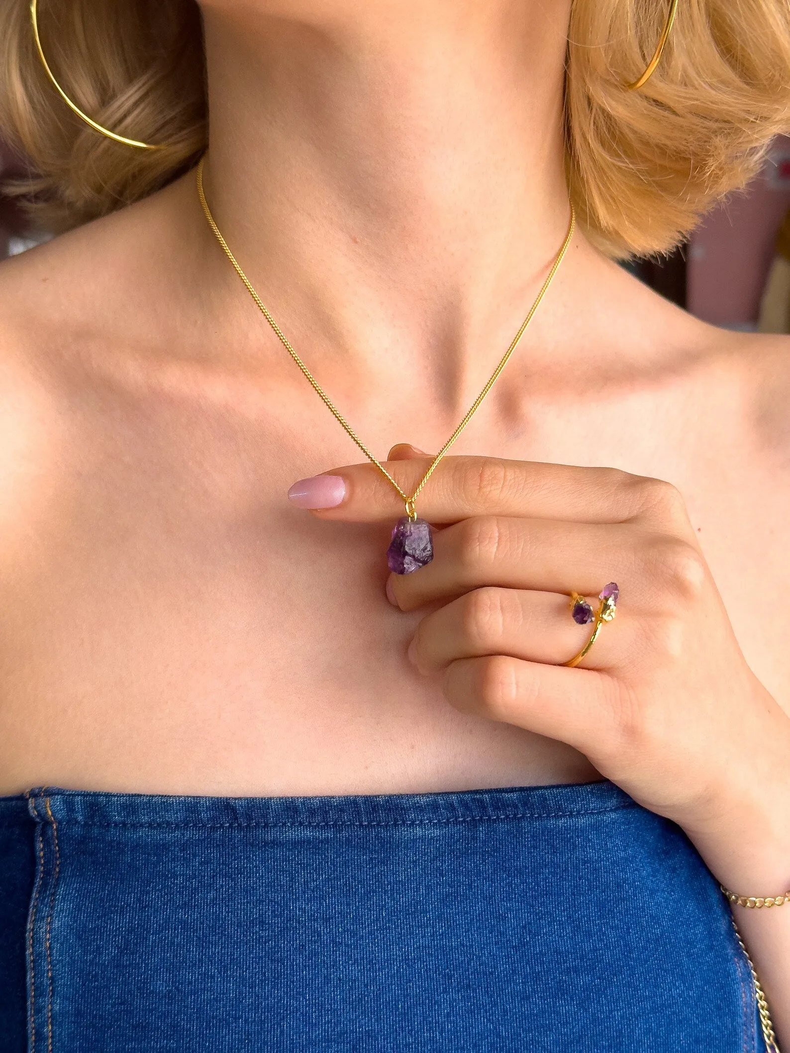 Raw Amethyst Minimalist Necklace