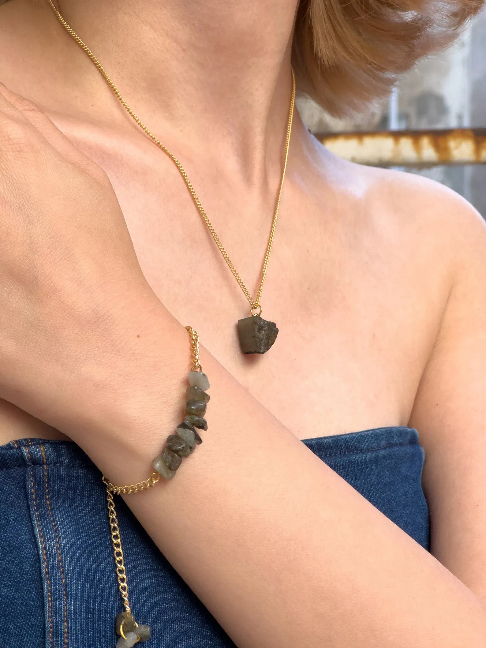 Raw Labradorite Minimalist Necklace