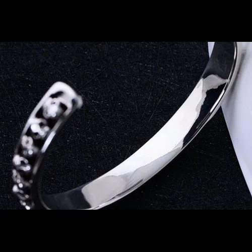Real Solid 925 Sterling Silver Cuff Bracelet Bangle Skeletons Skulls Punk Jewelry