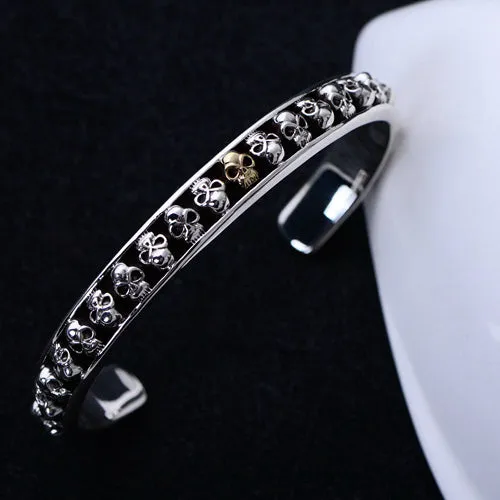 Real Solid 925 Sterling Silver Cuff Bracelet Bangle Skeletons Skulls Punk Jewelry