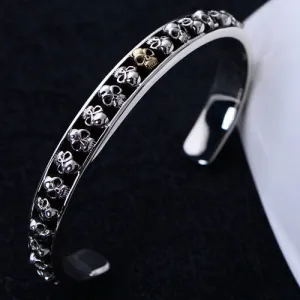 Real Solid 925 Sterling Silver Cuff Bracelet Bangle Skeletons Skulls Punk Jewelry
