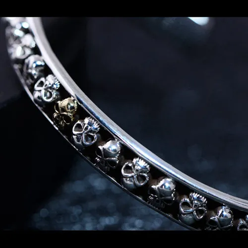Real Solid 925 Sterling Silver Cuff Bracelet Bangle Skeletons Skulls Punk Jewelry