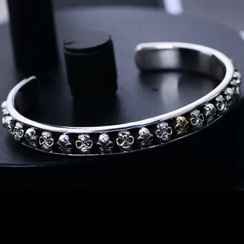 Real Solid 925 Sterling Silver Cuff Bracelet Bangle Skeletons Skulls Punk Jewelry