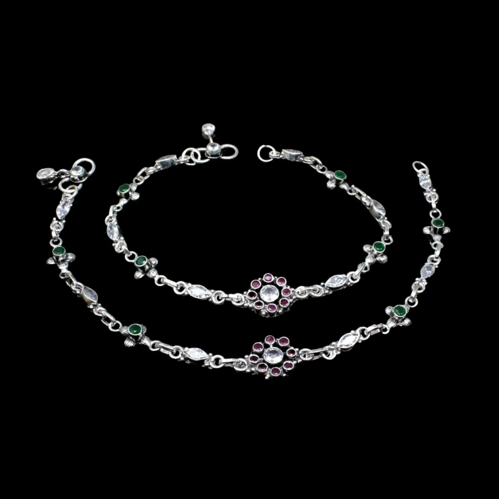 Real Solid Oxidized 925 Silver CZ Anklets Ankle 10.5"