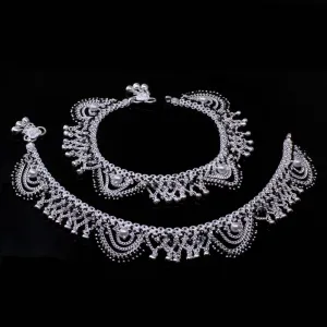 Real Sterling Silver Jewelry Black Ankle Bracelet pajeb Pair 10.5"
