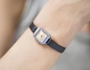 Rectangular watch for women silver shade art deco style, vintage lady's watch Ray, Arabic numerals dial watch gift new premium leather strap