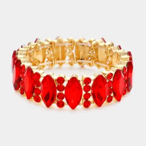 Red Marquise Stone with Rhinestone Accents Stretch Pageant Bracelet  | Prom Jewelry |  574981