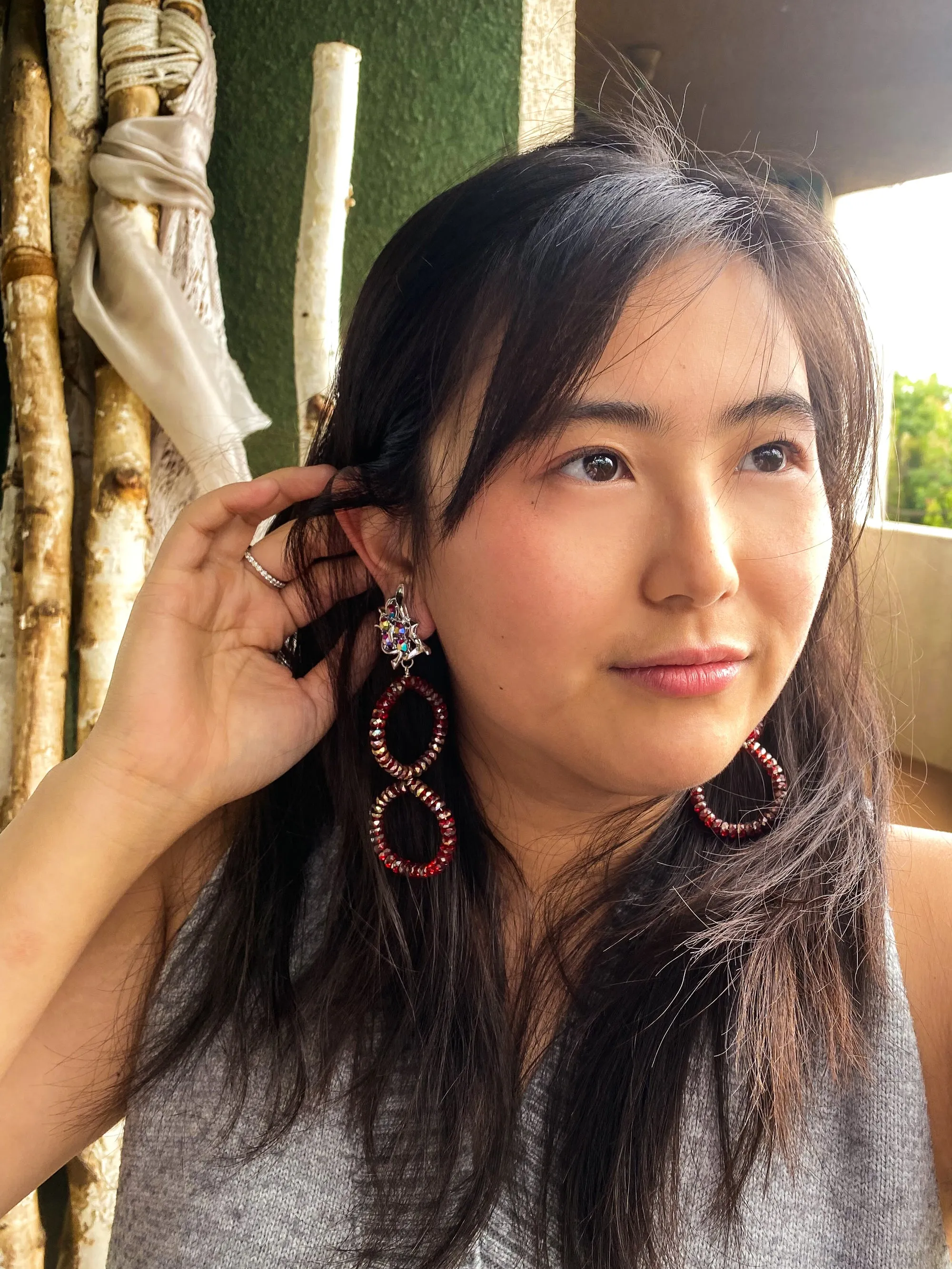 Red metallic glass earrings