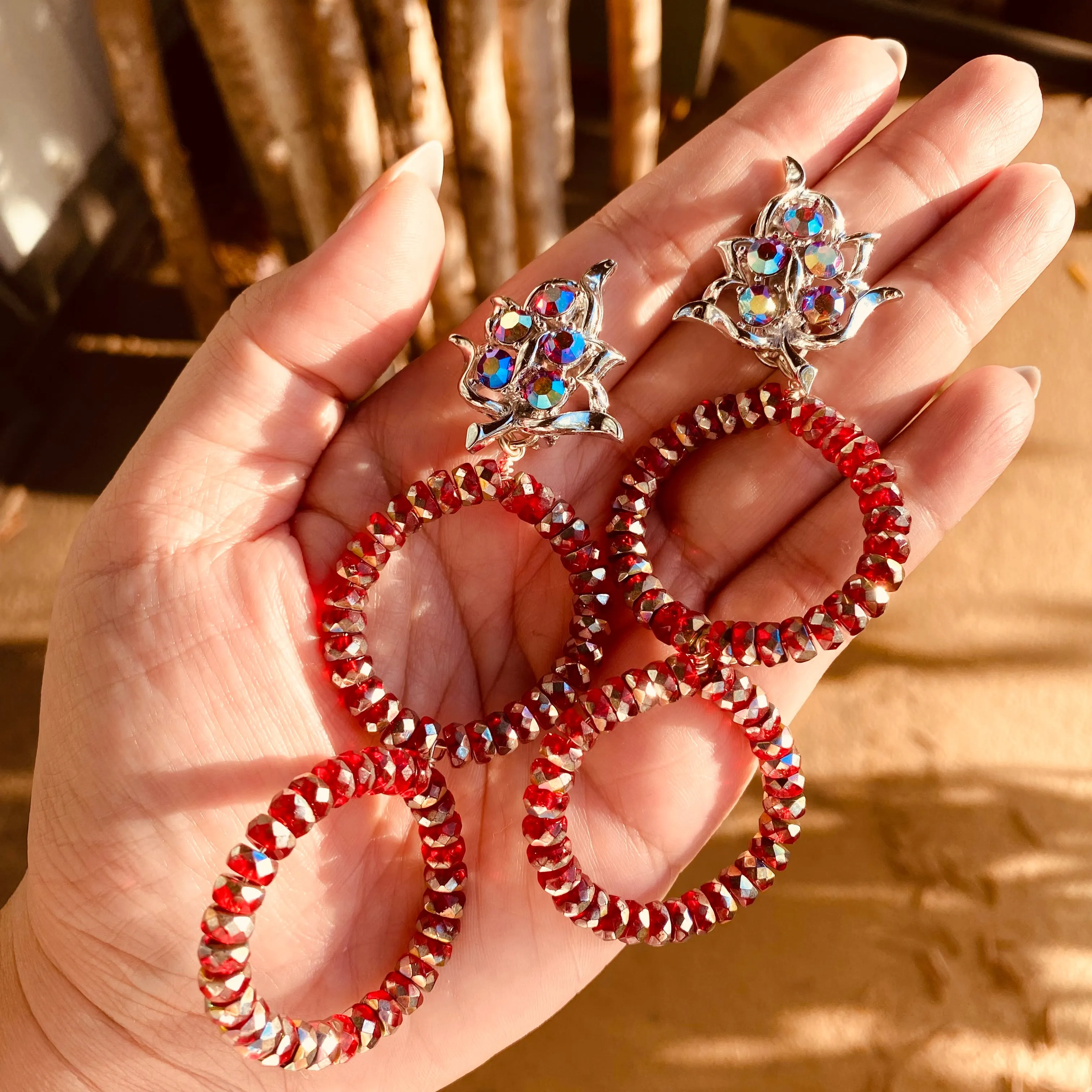 Red metallic glass earrings