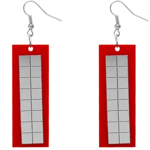 Red Rectangular Reflector Drop Earrings