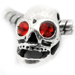 Red  Rhinestone Skull Charm Spacer European Bead Compatible for Most European Snake Chain Bracelet
