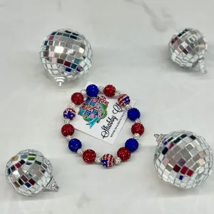 Red White Blue Rhinestone Bead Bracelet