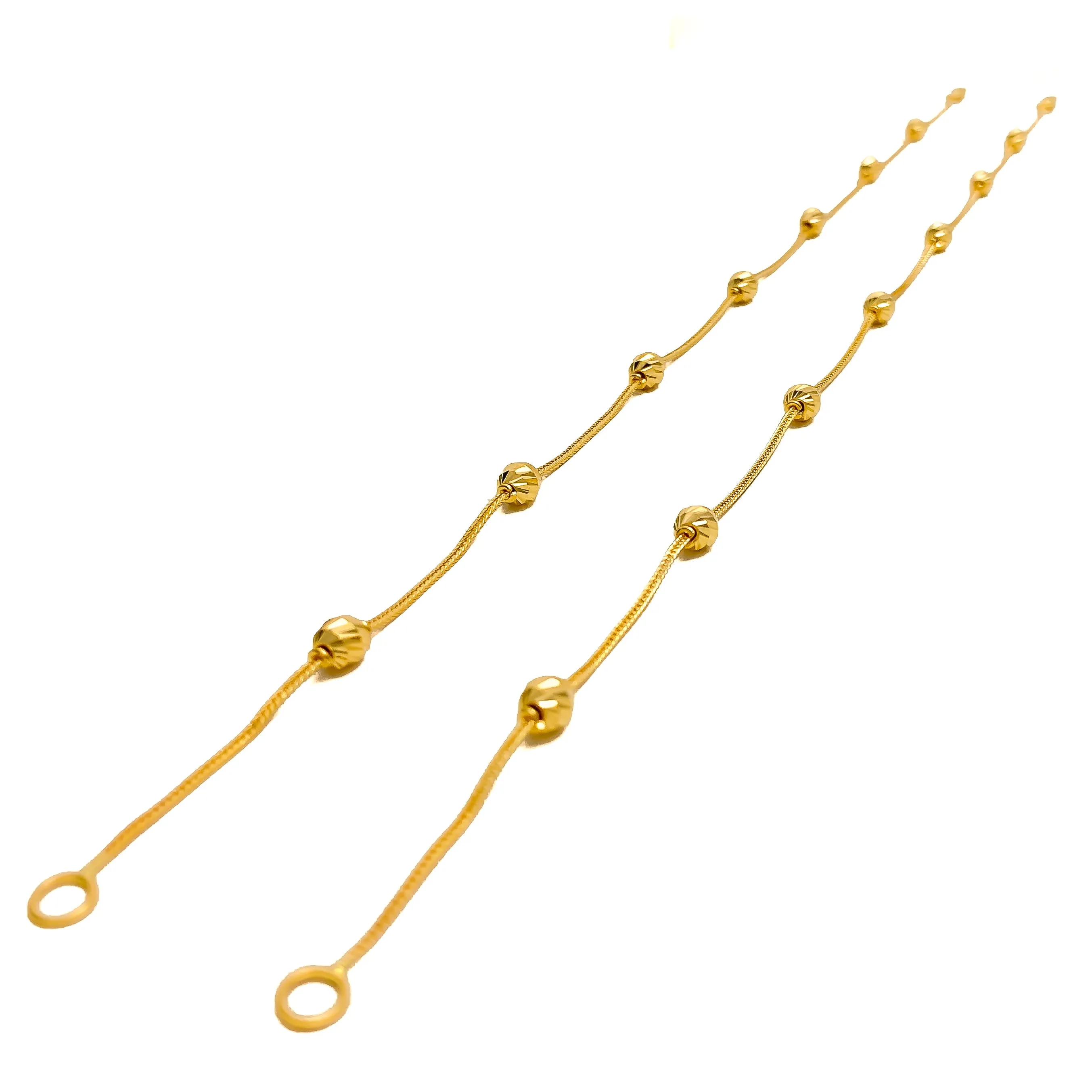 Reflective Evergreen 21K Gold Orb Anklet Pair