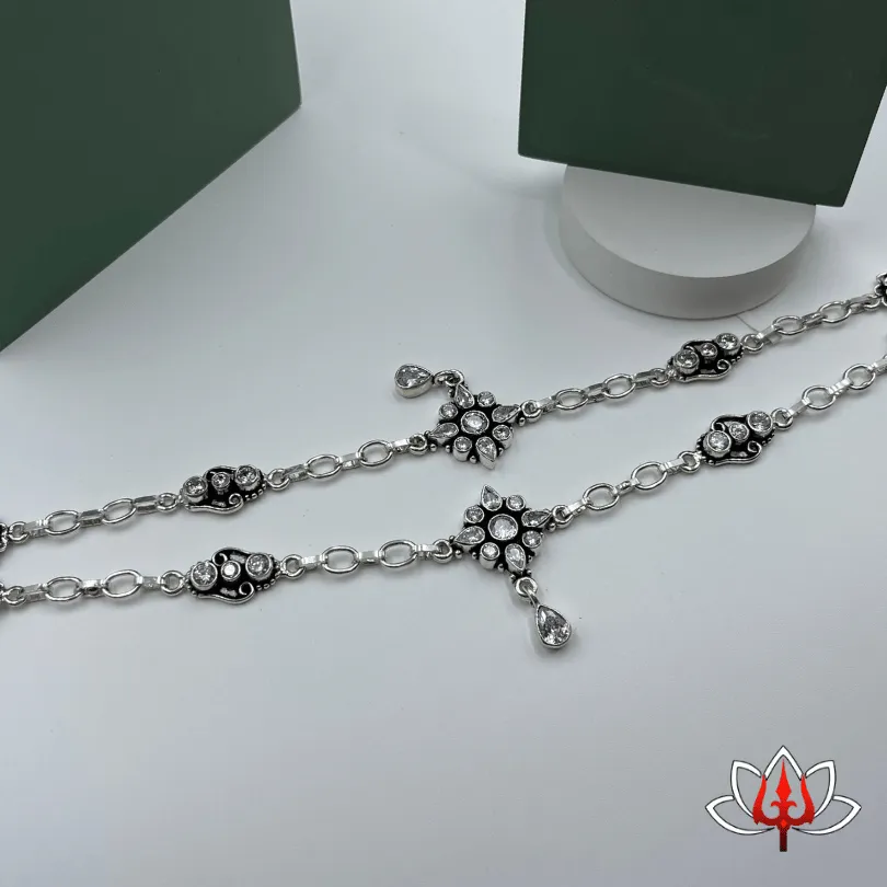 Regal Silver Anklets with Green & Maroon Gemstones – Trishul Silvers