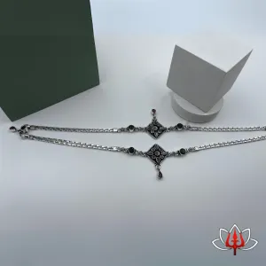 Regal Silver Anklets with Green & Maroon Gemstones – Trishul Silvers