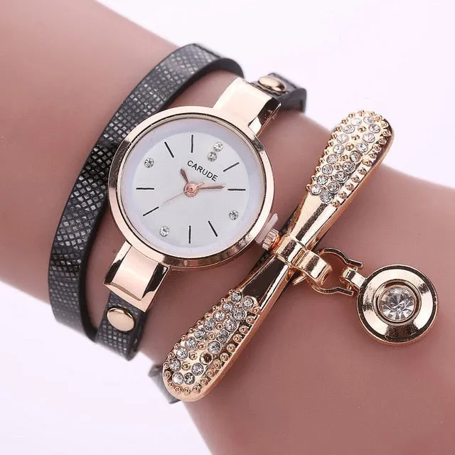 Retro Women Watch Leather Water Drop Pendant Bracelet Dial Analog Quartz Wrist Ladies Watch Women Watches Clock zegarek damski