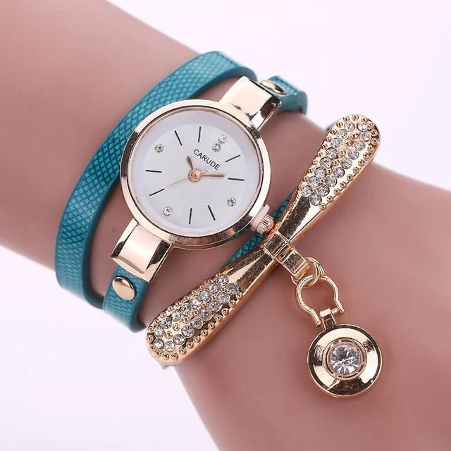 Retro Women Watch Leather Water Drop Pendant Bracelet Dial Analog Quartz Wrist Ladies Watch Women Watches Clock zegarek damski