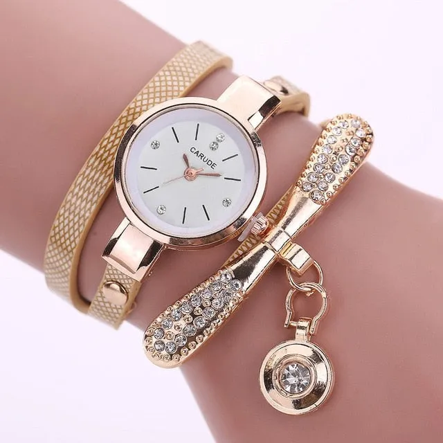Retro Women Watch Leather Water Drop Pendant Bracelet Dial Analog Quartz Wrist Ladies Watch Women Watches Clock zegarek damski