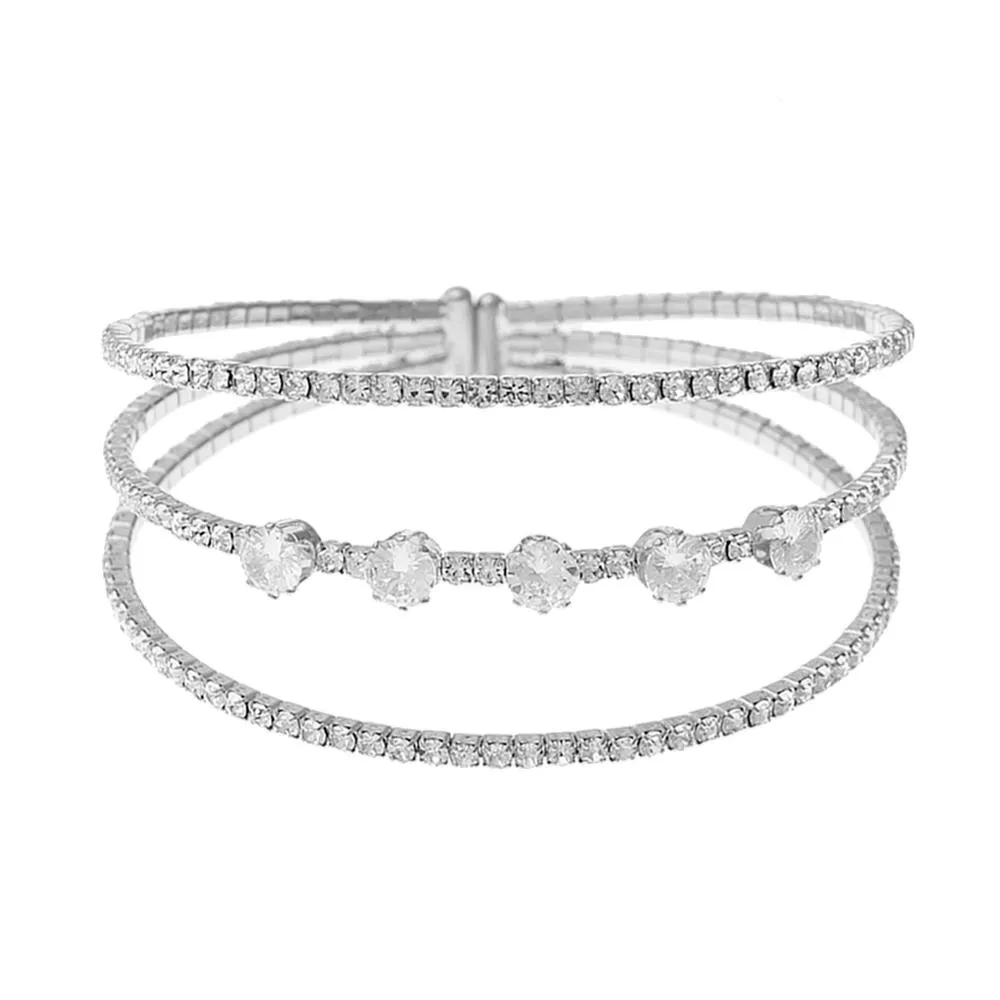 Rhinestone Cubic Zirconia Round Cuff Bracelet