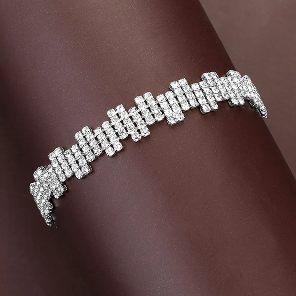 Rhinestone Evening Pageant Bracelet on Silver | Rhinestone Bracelet |  624257