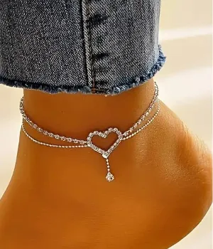 Rhinestone Heart Anklet