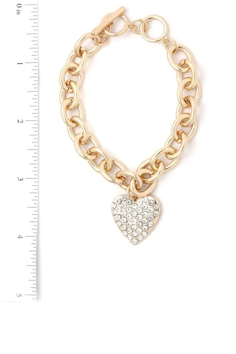 Rhinestone Heart Shape Metal Bracelet