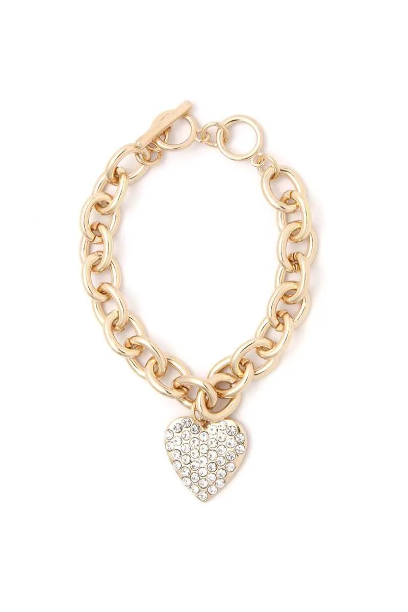 Rhinestone Heart Shape Metal Bracelet