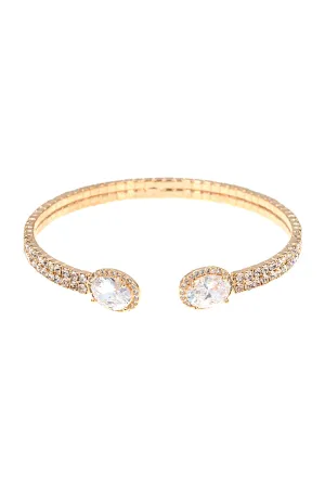 RHINESTONE OVAL CUBIC ZIRCONIA 2 LINE WIRE CUFF BRACELET