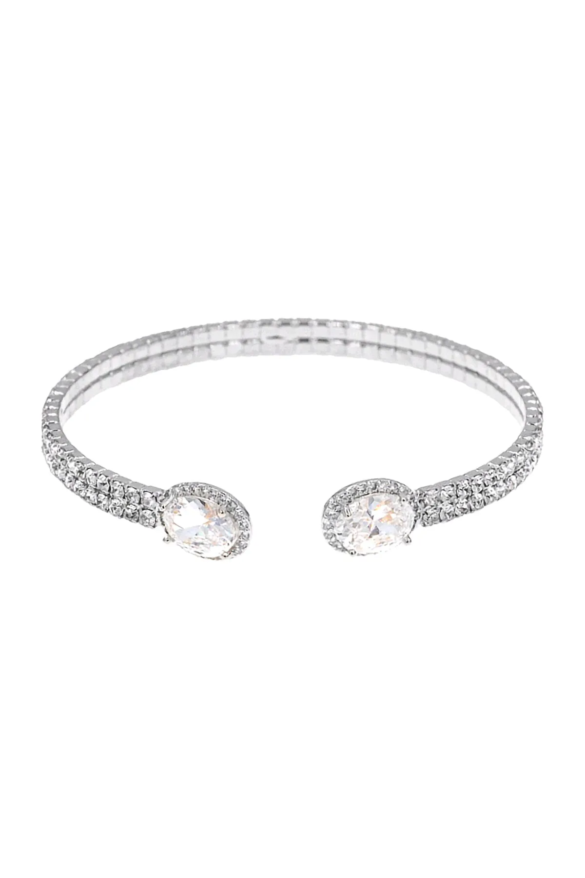 RHINESTONE OVAL CUBIC ZIRCONIA 2 LINE WIRE CUFF BRACELET