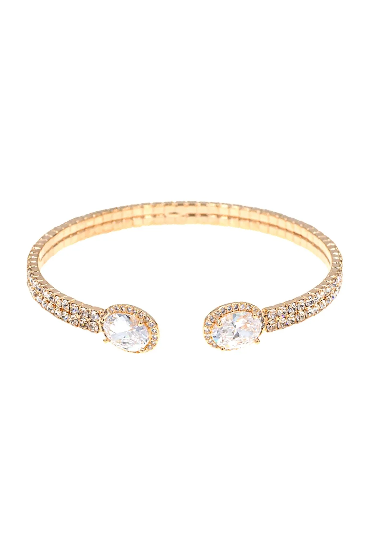 RHINESTONE OVAL CUBIC ZIRCONIA 2 LINE WIRE CUFF BRACELET