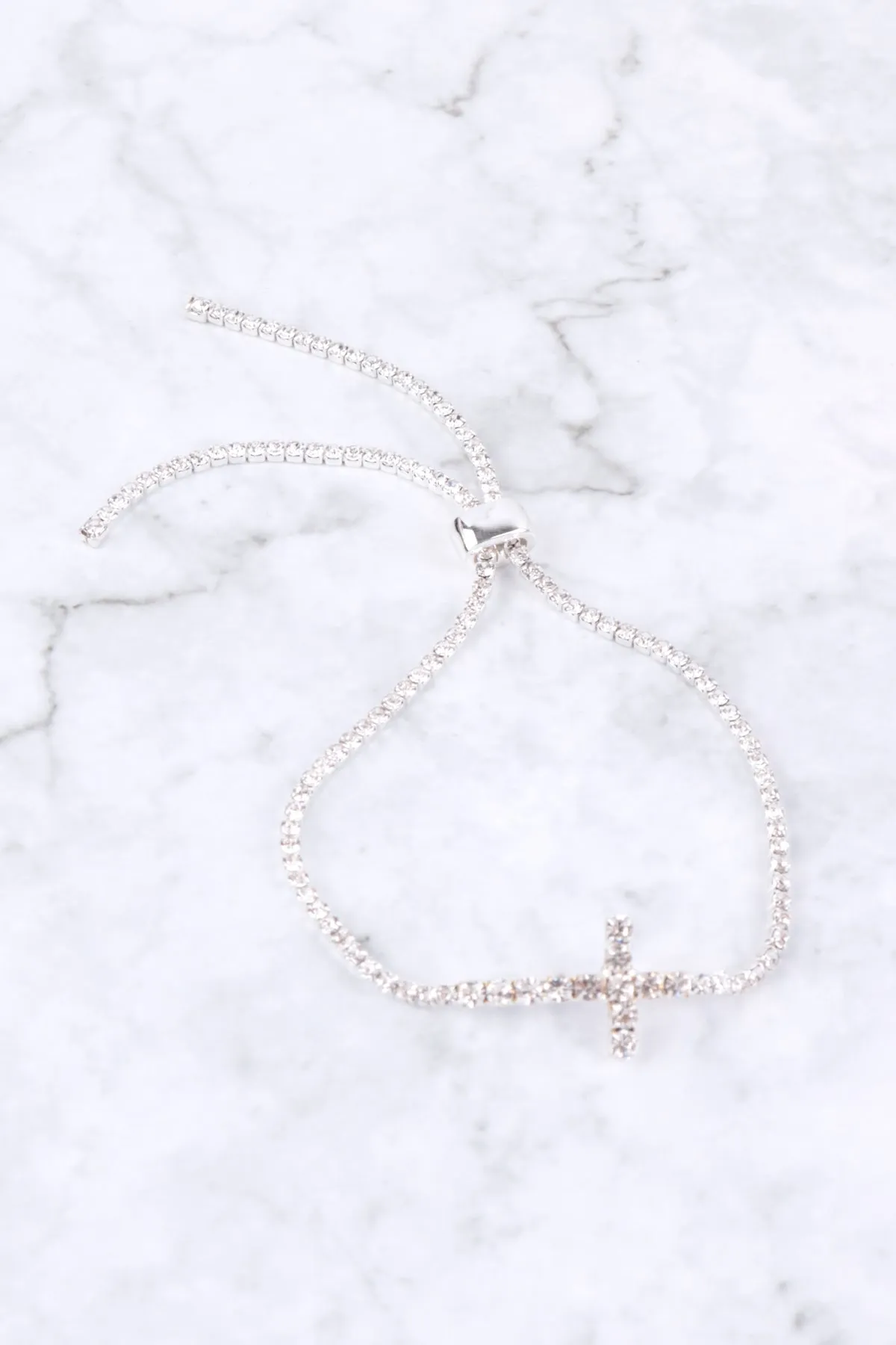 RHINESTONE SIDE CROSS SLIDER BRACELET